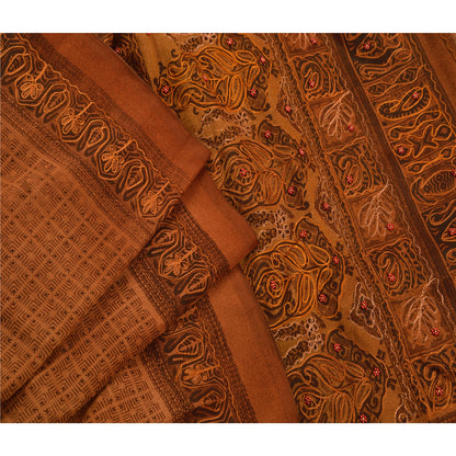 Sanskriti Vintage Brown Sarees Art Silk Hand Beaded Craft Fabric Premium Sari