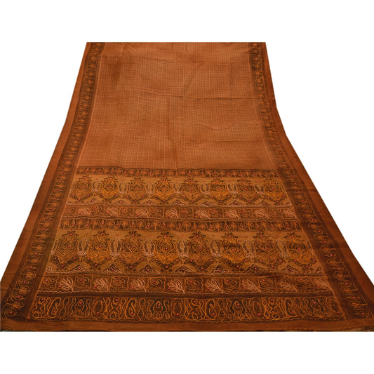 Sanskriti Vintage Brown Sarees Art Silk Hand Beaded Craft Fabric Premium Sari