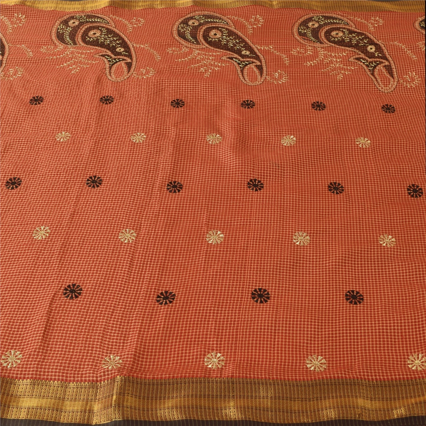 Sanskriti Vintage Dark Red Sarees Pure Cotton Embroidered Woven 5+YD Fabric Sari