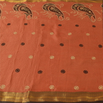 Sanskriti Vintage Dark Red Sarees Pure Cotton Embroidered Woven 5+YD Fabric Sari