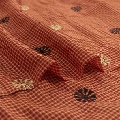Sanskriti Vintage Dark Red Sarees Pure Cotton Embroidered Woven 5+YD Fabric Sari