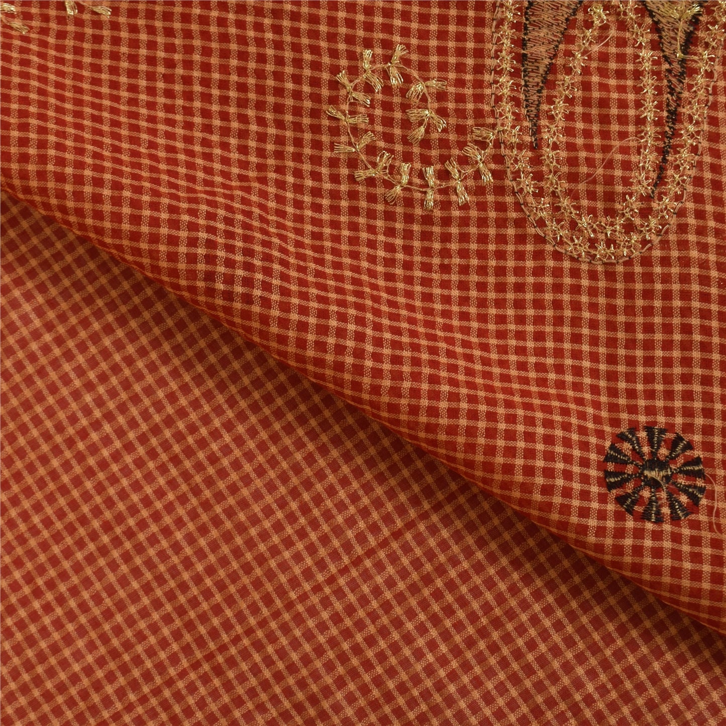 Sanskriti Vintage Dark Red Sarees Pure Cotton Embroidered Woven 5+YD Fabric Sari