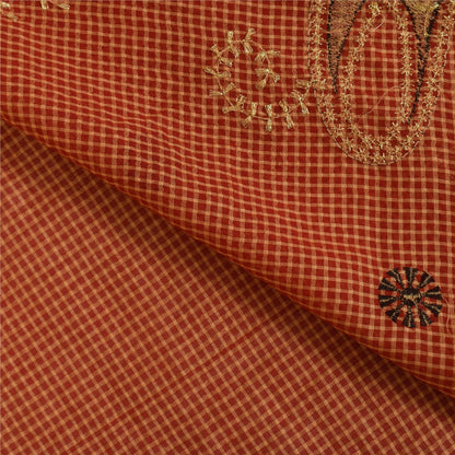 Sanskriti Vintage Dark Red Sarees Pure Cotton Embroidered Woven 5+YD Fabric Sari