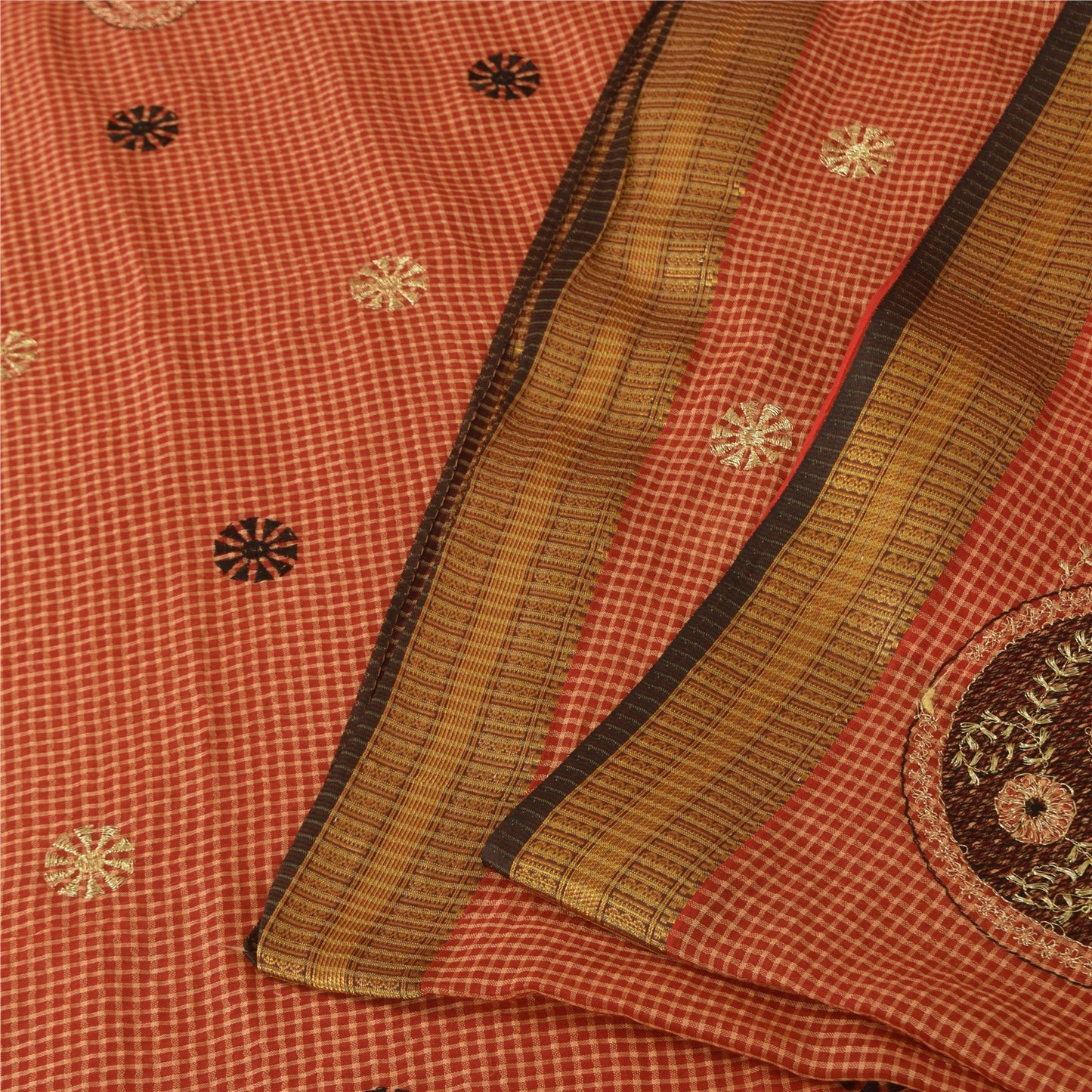 Sanskriti Vintage Dark Red Sarees Pure Cotton Embroidered Woven 5+YD Fabric Sari