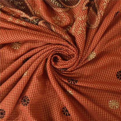 Sanskriti Vintage Dark Red Sarees Pure Cotton Embroidered Woven 5+YD Fabric Sari