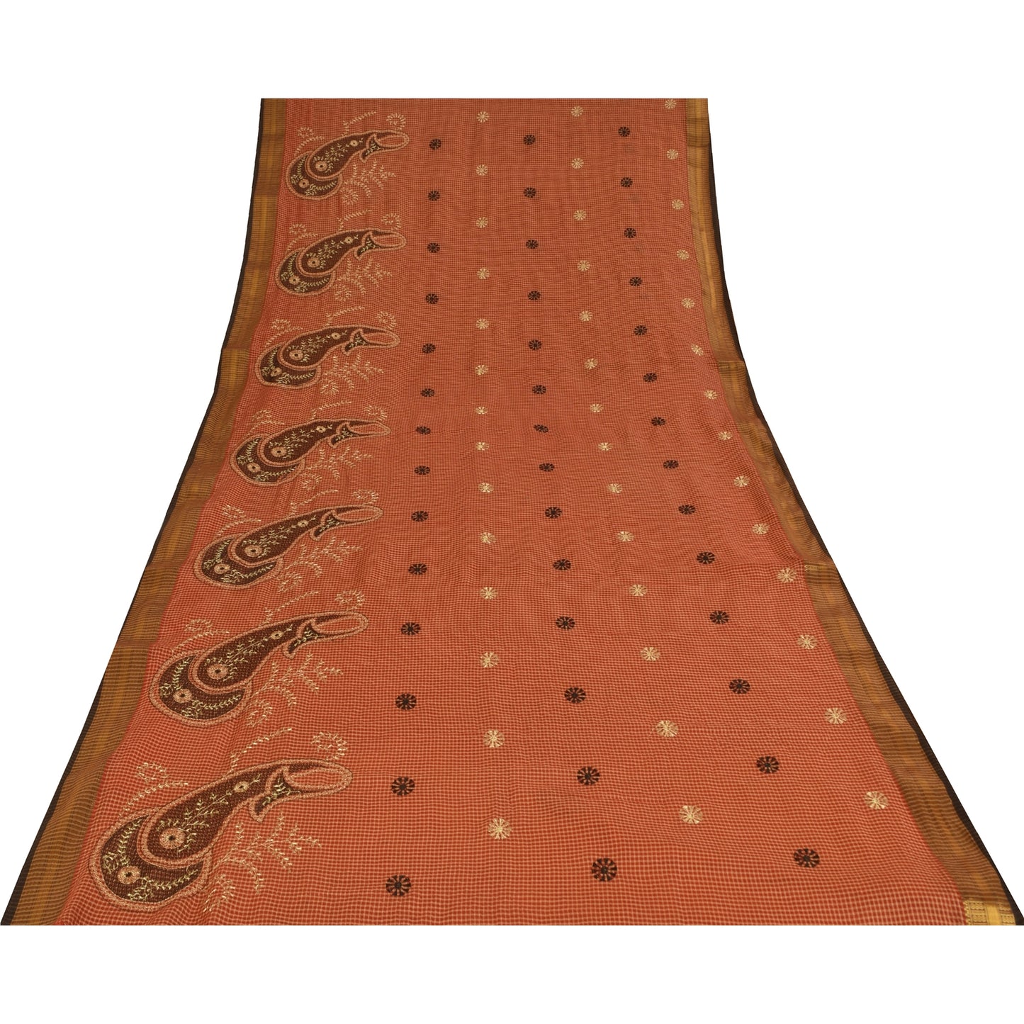 Sanskriti Vintage Dark Red Sarees Pure Cotton Embroidered Woven 5+YD Fabric Sari