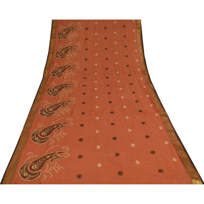Sanskriti Vintage Dark Red Sarees Pure Cotton Embroidered Woven 5+YD Fabric Sari