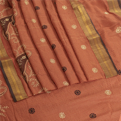 Sanskriti Vintage Dark Red Sarees Pure Cotton Embroidered Woven 5+YD Fabric Sari