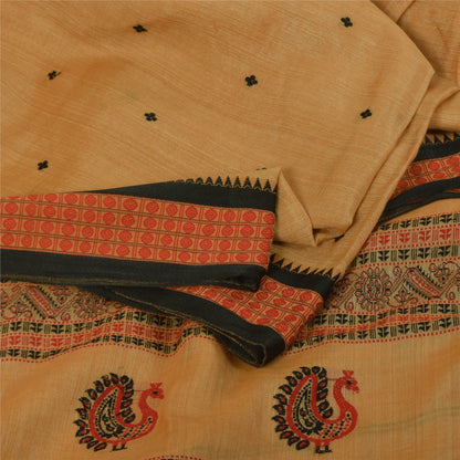 Sankriti Vintage Cream Sarees Pure Cotton Hand Woven Premium Sari Craft Fabric