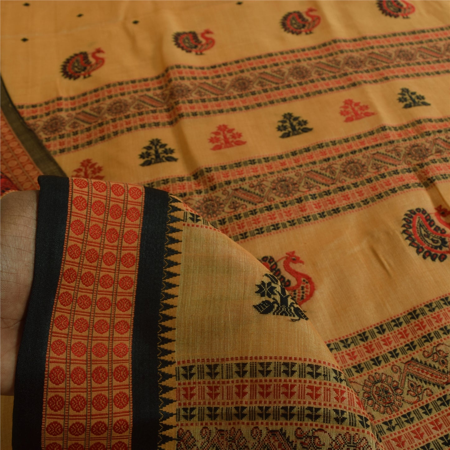 Sankriti Vintage Cream Sarees Pure Cotton Hand Woven Premium Sari Craft Fabric