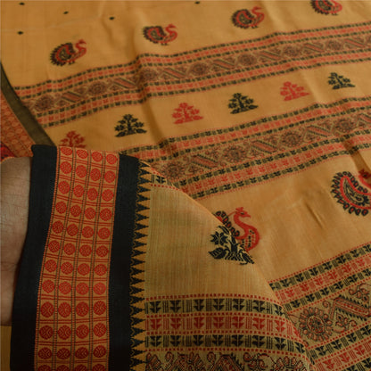 Sankriti Vintage Cream Sarees Pure Cotton Hand Woven Premium Sari Craft Fabric