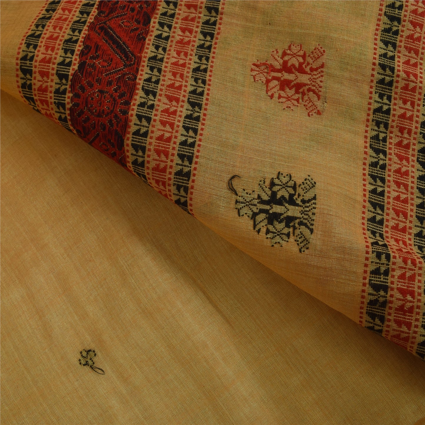 Sankriti Vintage Cream Sarees Pure Cotton Hand Woven Premium Sari Craft Fabric