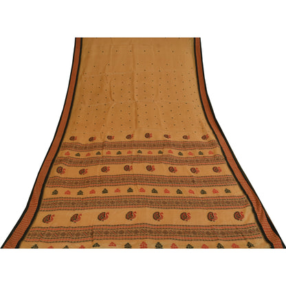 Sankriti Vintage Cream Sarees Pure Cotton Hand Woven Premium Sari Craft Fabric