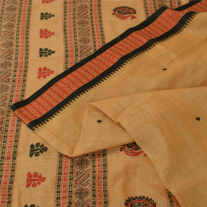Sankriti Vintage Cream Sarees Pure Cotton Hand Woven Premium Sari Craft Fabric