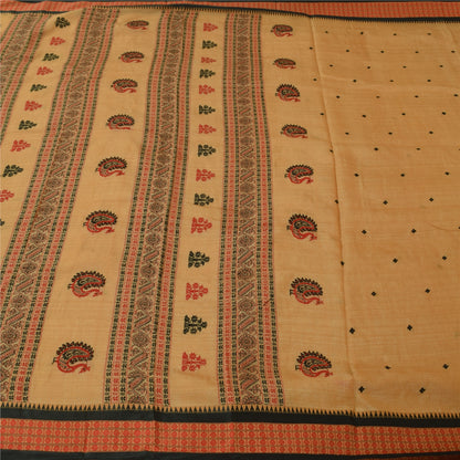 Sankriti Vintage Cream Sarees Pure Cotton Hand Woven Premium Sari Craft Fabric