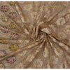 Sanskriti Vintage Brown Sarees Net Mesh Hand Beaded Woven Sari 5yrd Craft Fabric