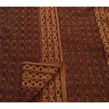 Sanskriti Vintage Dark Red Sarees Net Mesh Hand Beaded Woven Craft Fabric Sari
