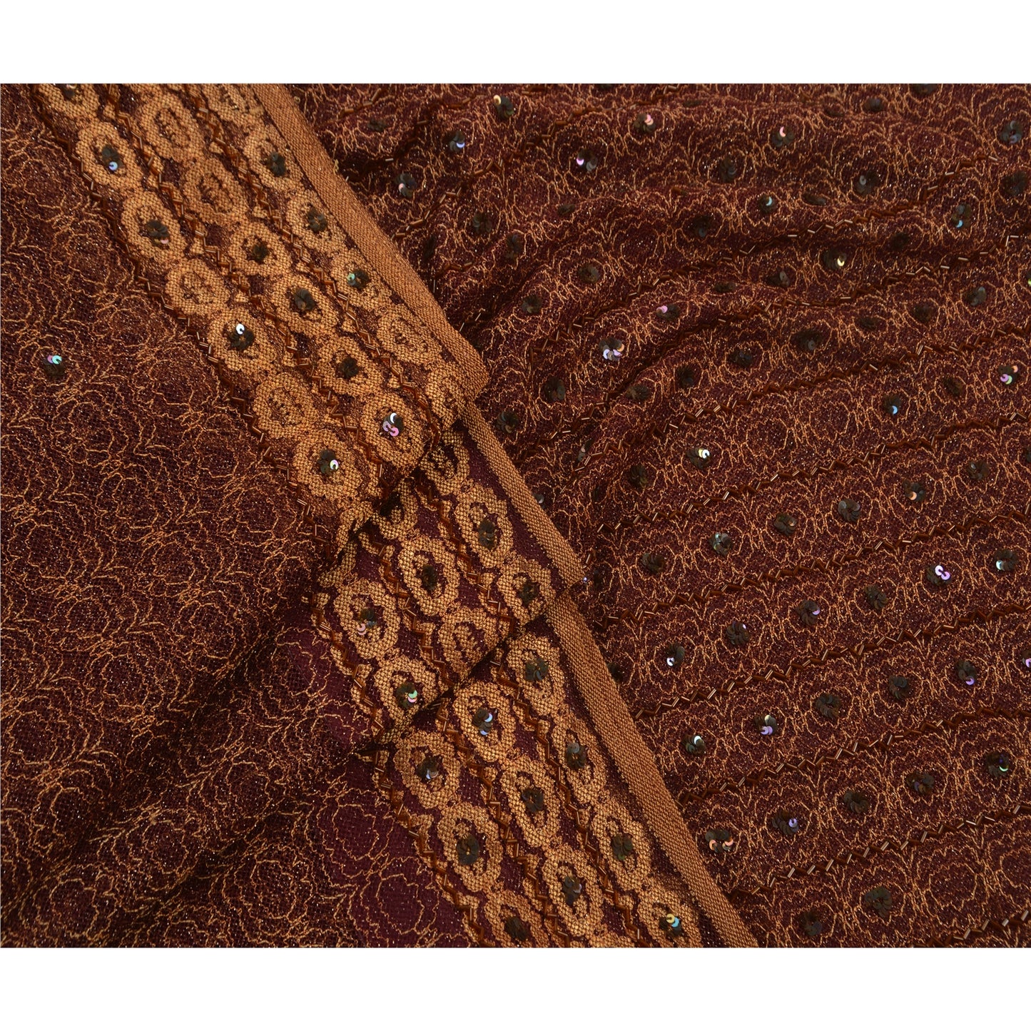 Sanskriti Vintage Dark Red Sarees Net Mesh Hand Beaded Woven Craft Fabric Sari