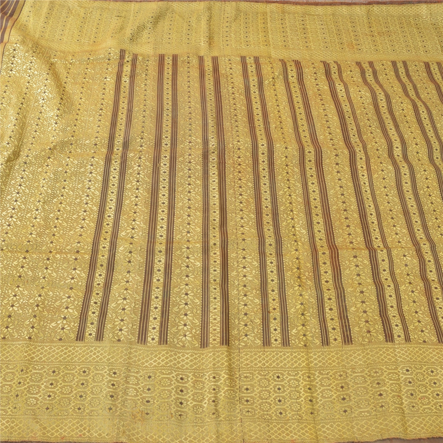Sanskriti Vintage Indian Brown Sarees Blend Silk Woven Premium Sari Craft Fabric