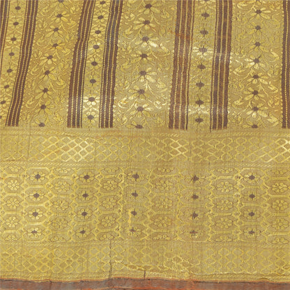 Sanskriti Vintage Indian Brown Sarees Blend Silk Woven Premium Sari Craft Fabric