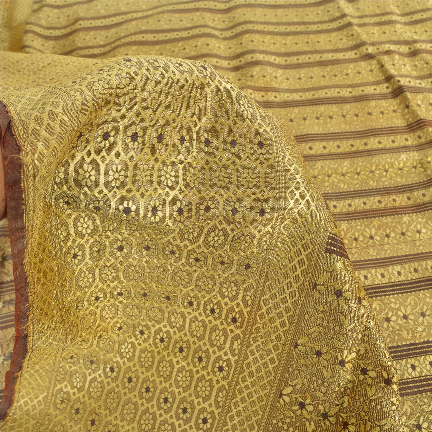 Sanskriti Vintage Indian Brown Sarees Blend Silk Woven Premium Sari Craft Fabric