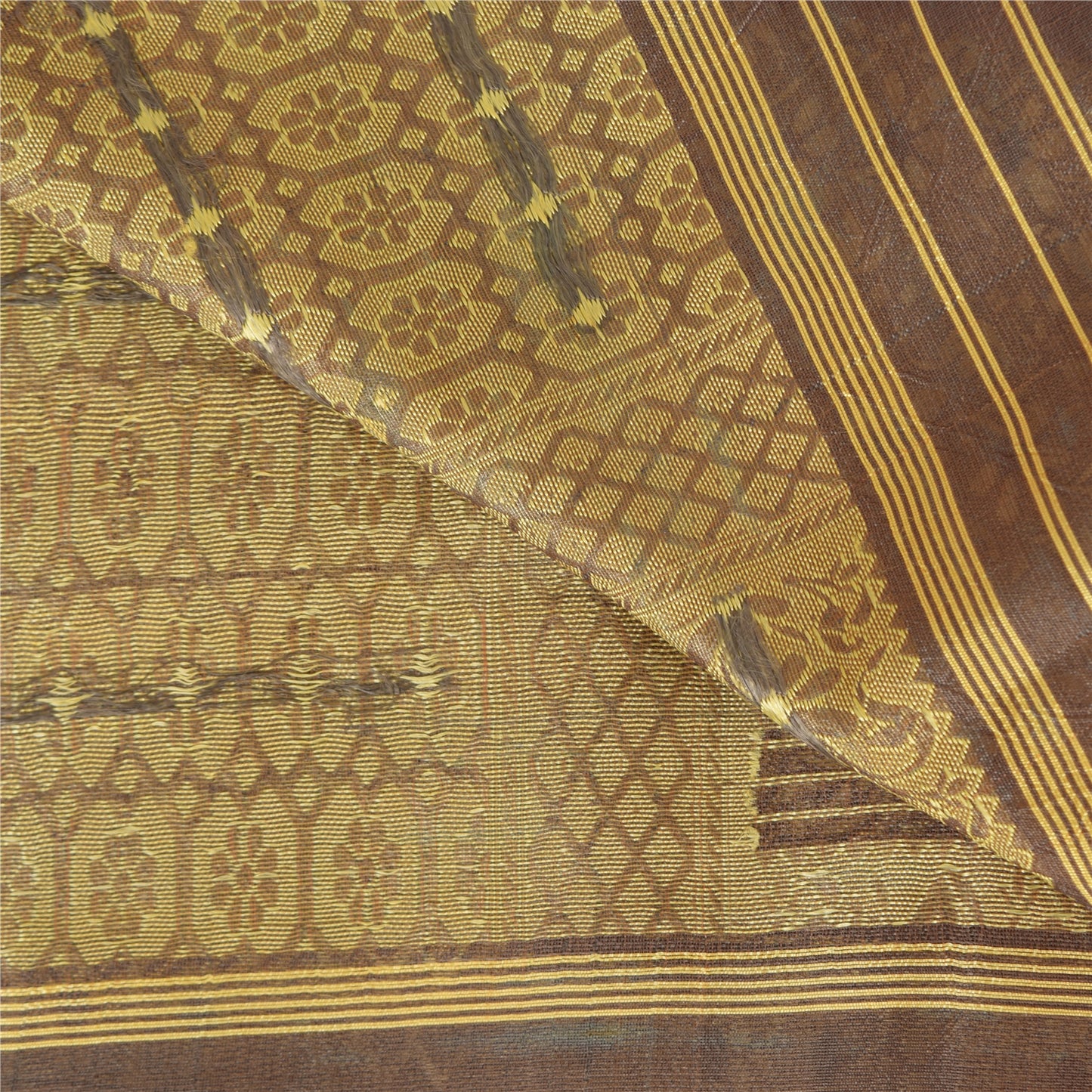 Sanskriti Vintage Indian Brown Sarees Blend Silk Woven Premium Sari Craft Fabric