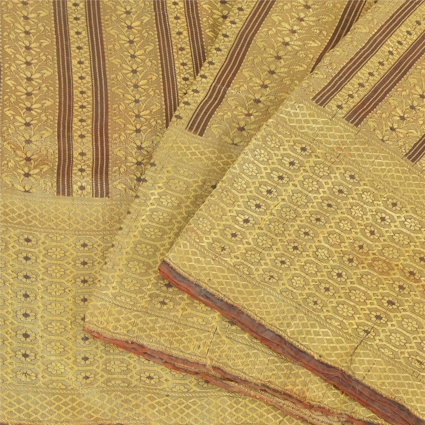 Sanskriti Vintage Indian Brown Sarees Blend Silk Woven Premium Sari Craft Fabric