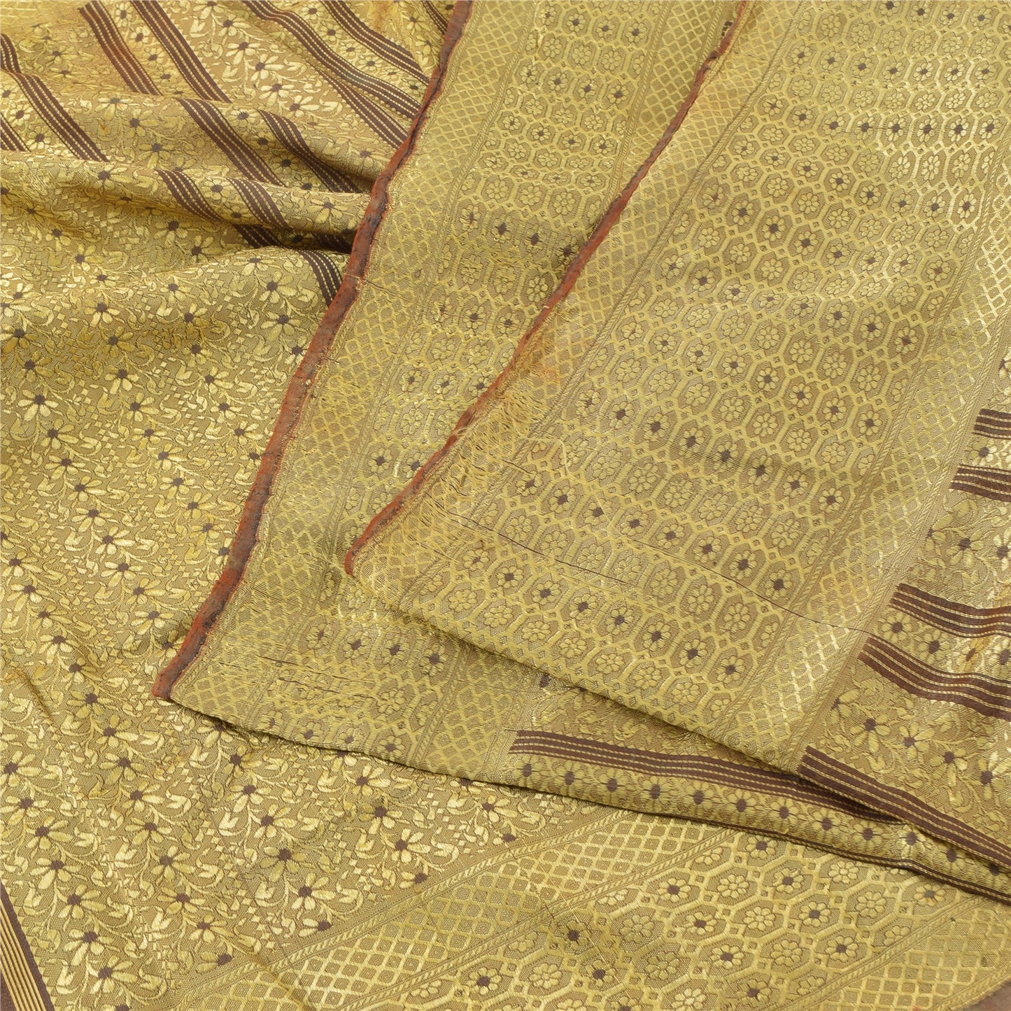 Sanskriti Vintage Indian Brown Sarees Blend Silk Woven Premium Sari Craft Fabric