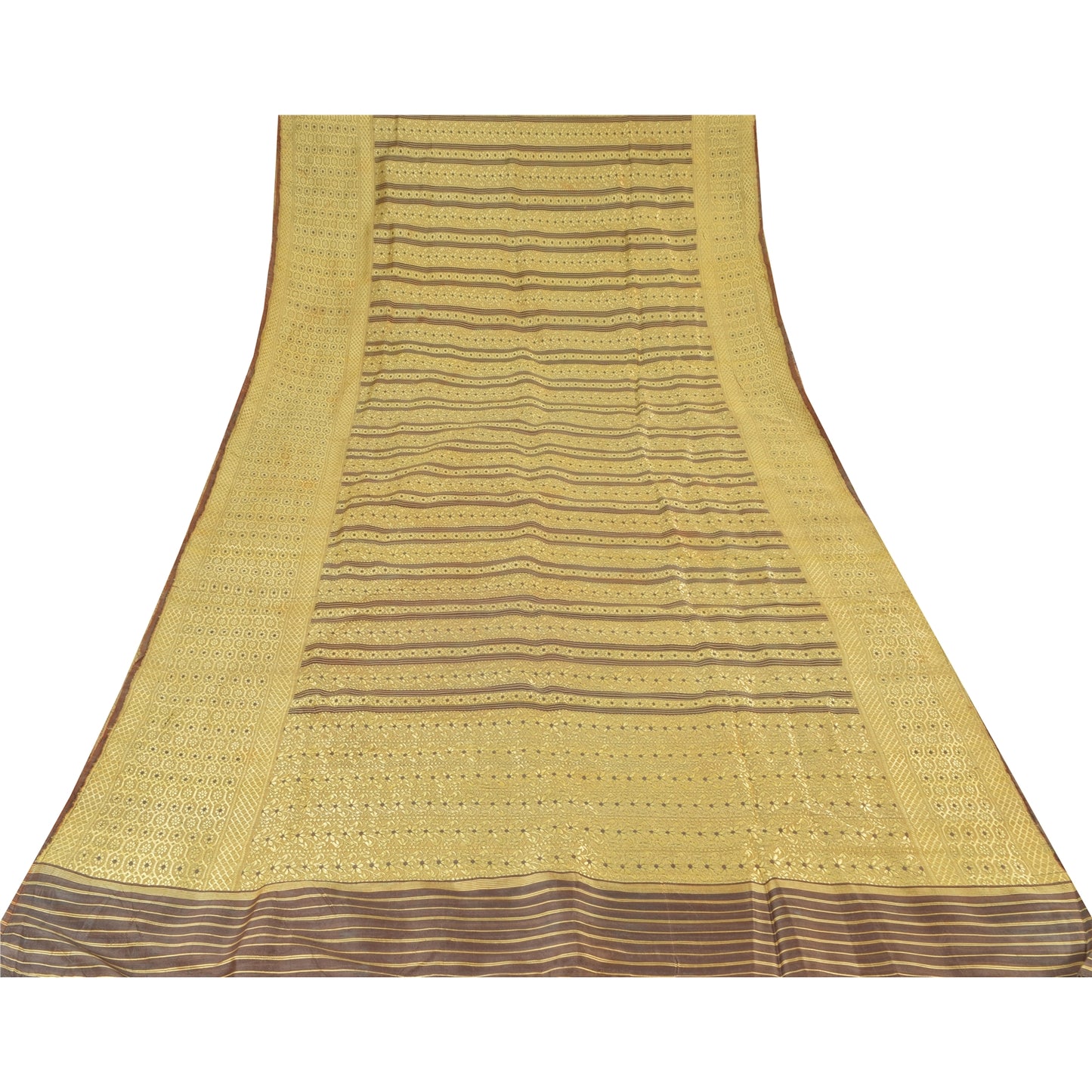 Sanskriti Vintage Indian Brown Sarees Blend Silk Woven Premium Sari Craft Fabric