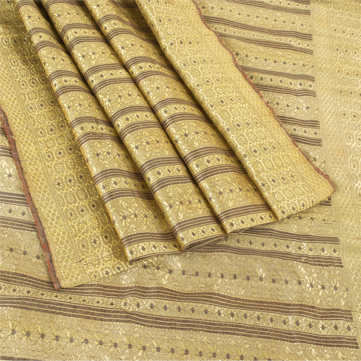 Sanskriti Vintage Indian Brown Sarees Blend Silk Woven Premium Sari Craft Fabric