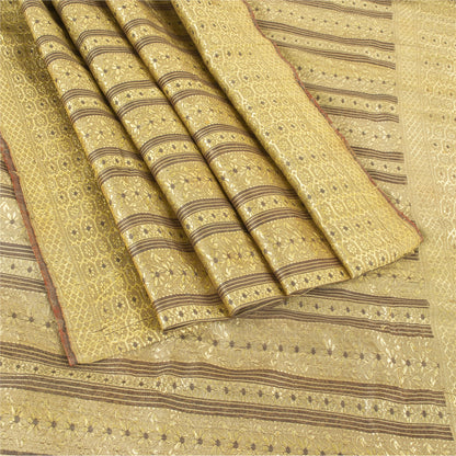 Sanskriti Vintage Indian Brown Sarees Blend Silk Woven Premium Sari Craft Fabric