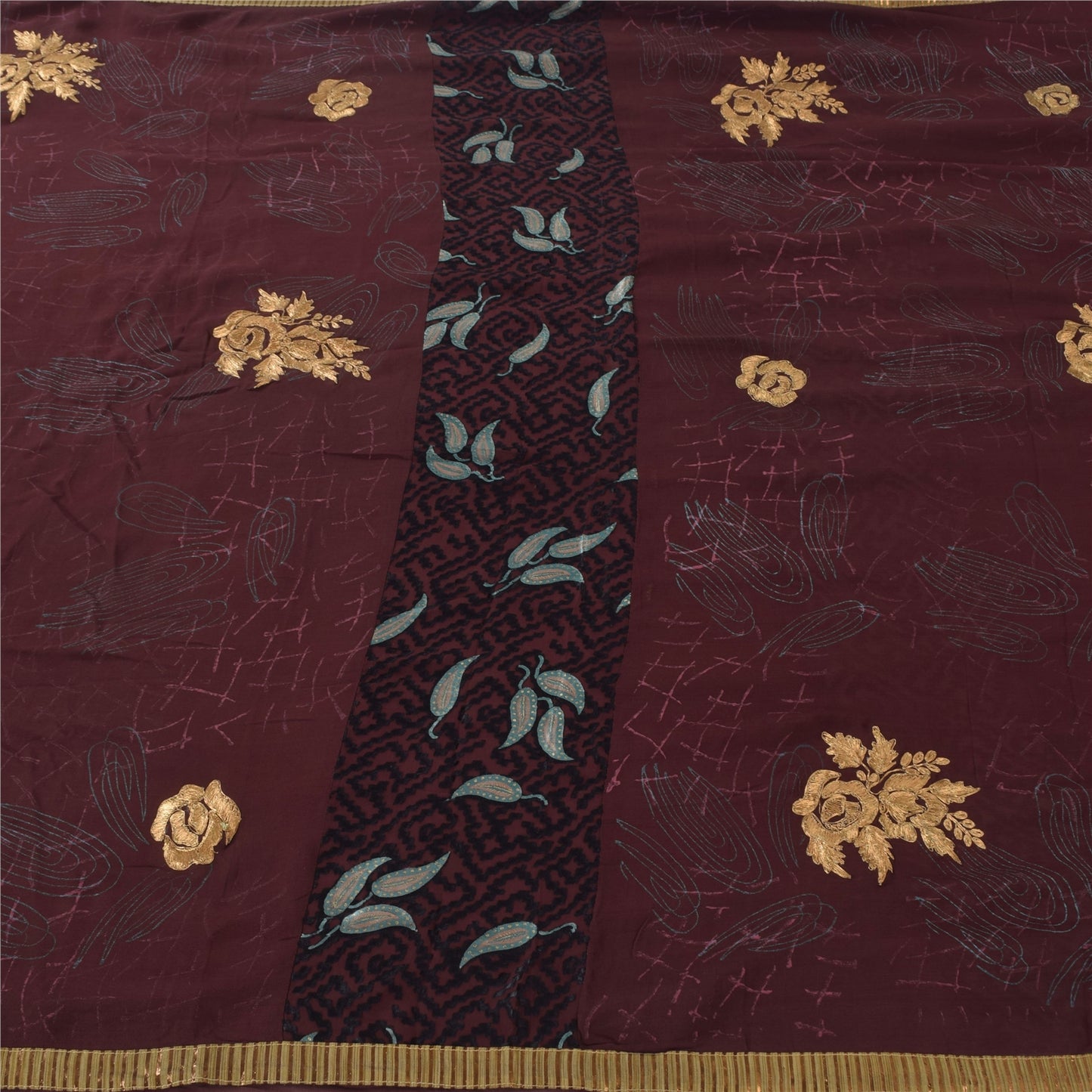 Sanskriti Vintage Burgundy Sarees Georgette Hand Embroidery Print Fabric 5+ySari