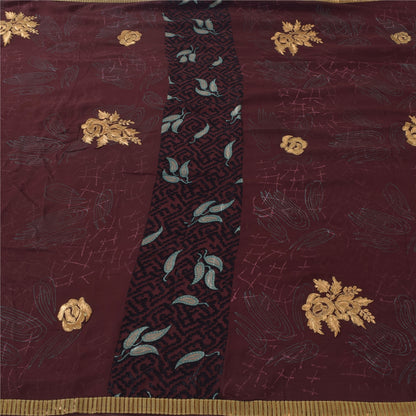 Sanskriti Vintage Burgundy Sarees Georgette Hand Embroidery Print Fabric 5+ySari