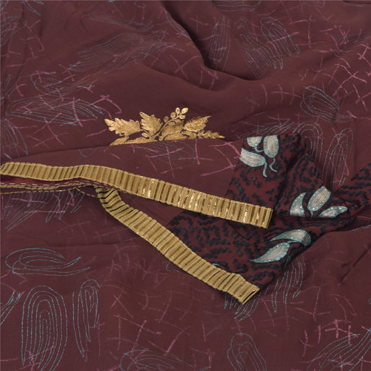Sanskriti Vintage Burgundy Sarees Georgette Hand Embroidery Print Fabric 5+ySari