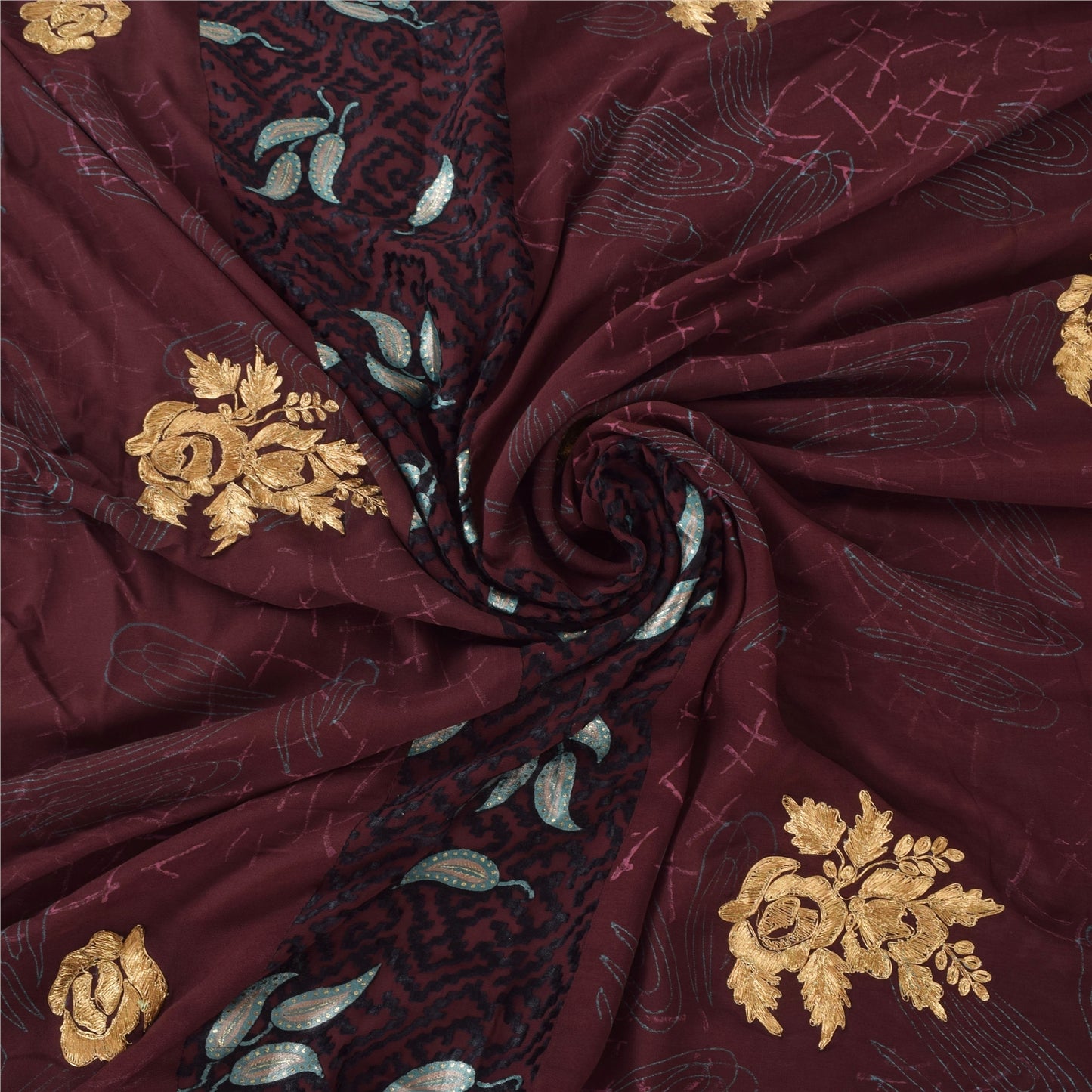 Sanskriti Vintage Burgundy Sarees Georgette Hand Embroidery Print Fabric 5+ySari