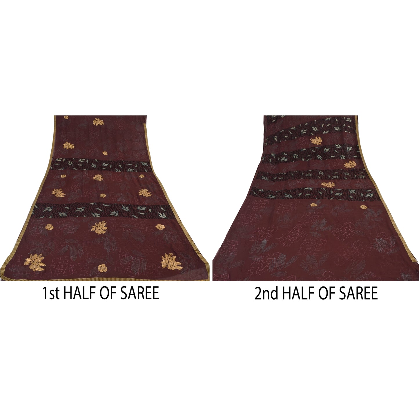 Sanskriti Vintage Burgundy Sarees Georgette Hand Embroidery Print Fabric 5+ySari