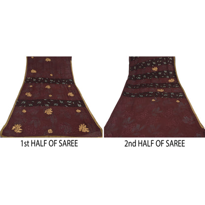 Sanskriti Vintage Burgundy Sarees Georgette Hand Embroidery Print Fabric 5+ySari