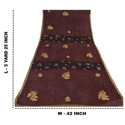 Sanskriti Vintage Burgundy Sarees Georgette Hand Embroidery Print Fabric 5+ySari