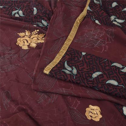 Sanskriti Vintage Burgundy Sarees Georgette Hand Embroidery Print Fabric 5+ySari