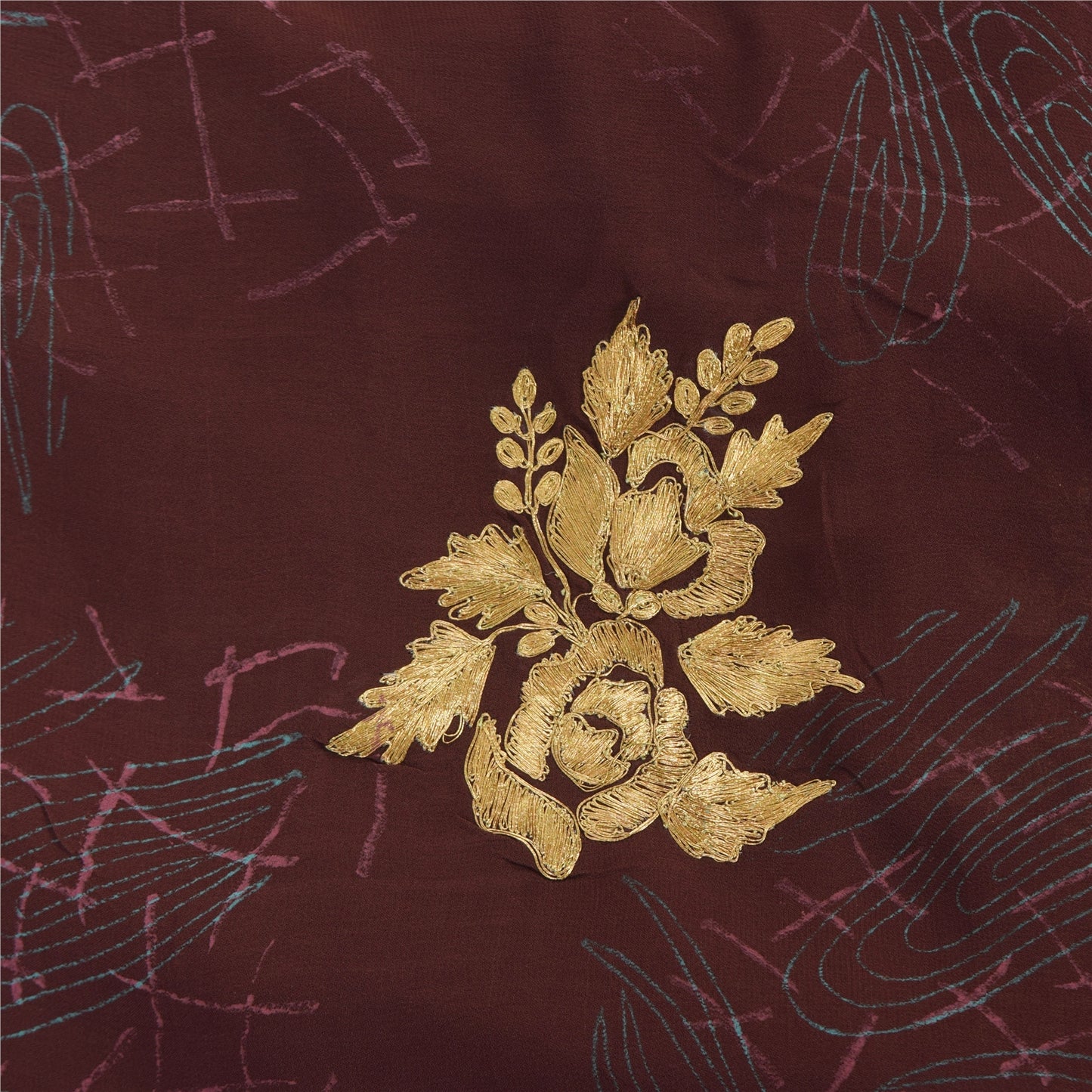 Sanskriti Vintage Burgundy Sarees Georgette Hand Embroidery Print Fabric 5+ySari