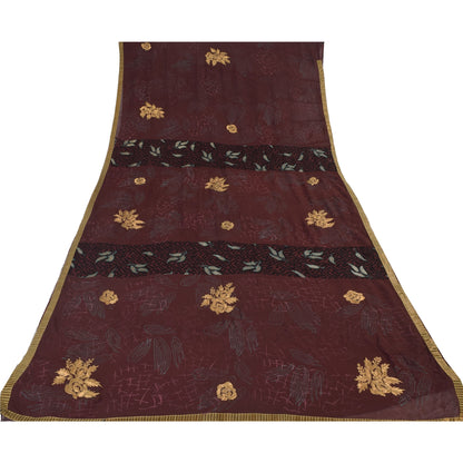 Sanskriti Vintage Burgundy Sarees Georgette Hand Embroidery Print Fabric 5+ySari
