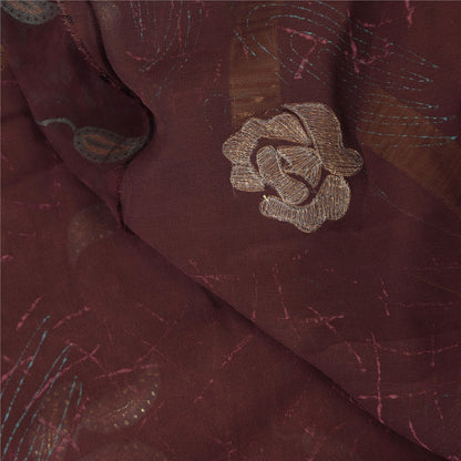 Sanskriti Vintage Burgundy Sarees Georgette Hand Embroidery Print Fabric 5+ySari