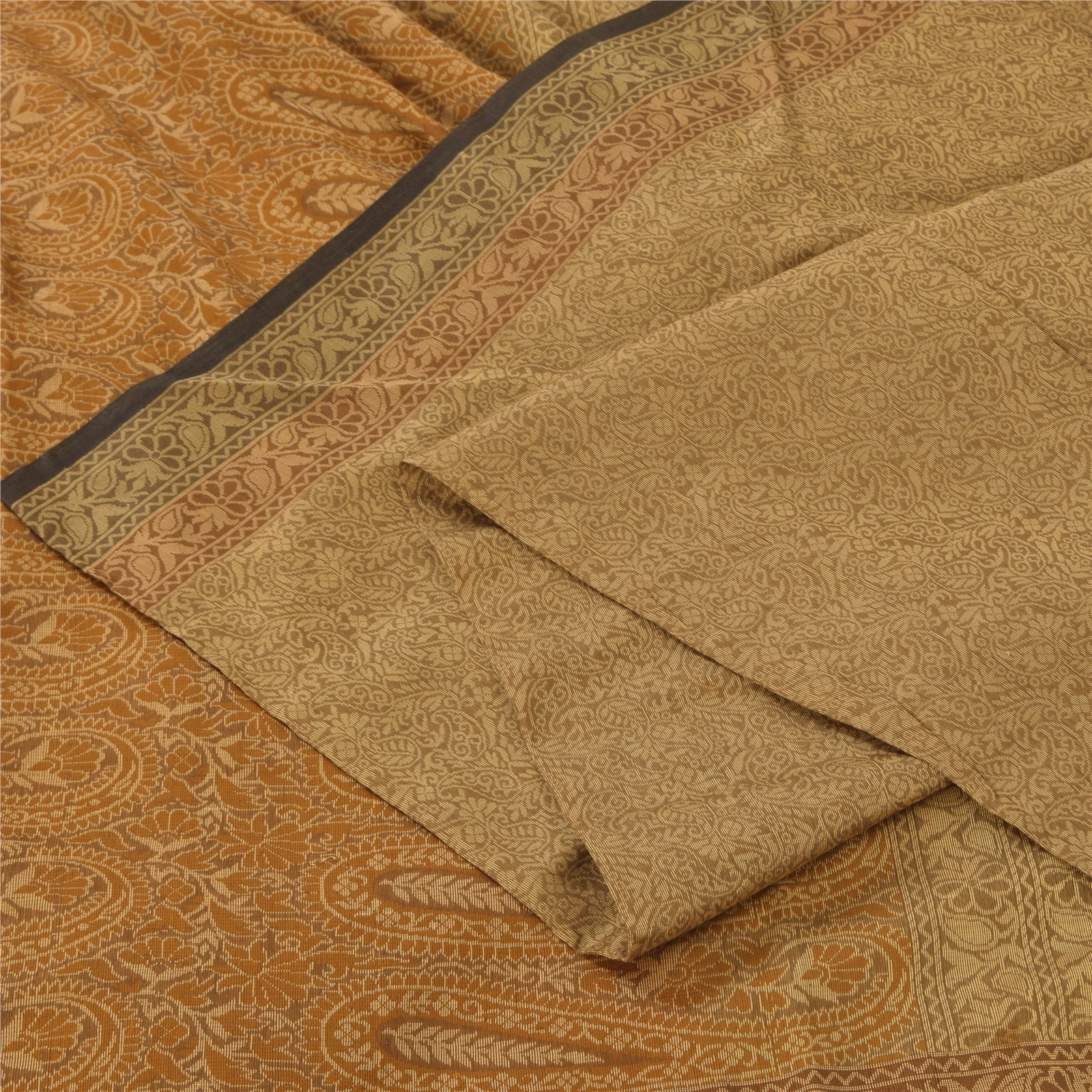 Sanskriti Vintage Indian Brown Sarees Pure Cotton Woven Premium Sari 5yd Fabric