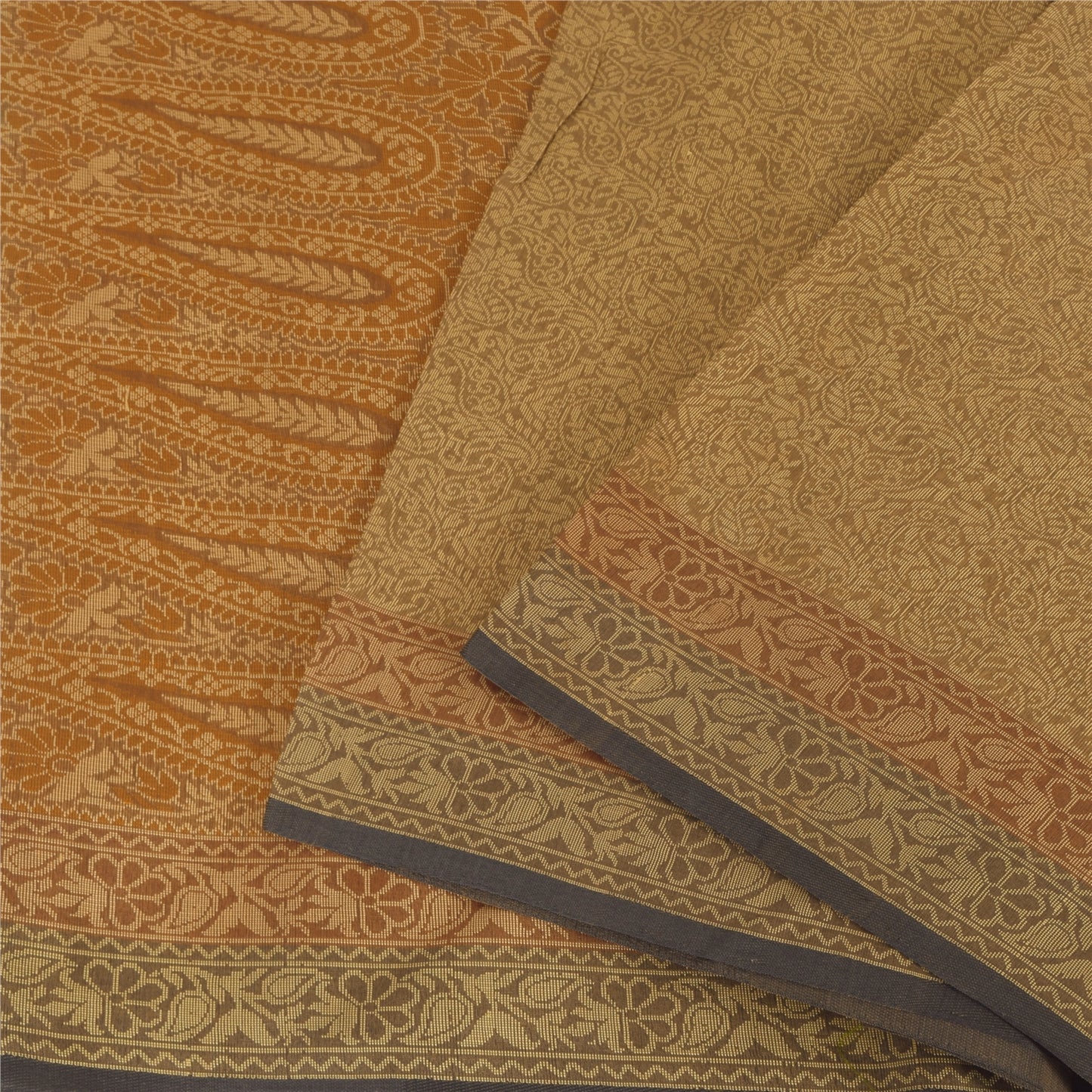 Sanskriti Vintage Indian Brown Sarees Pure Cotton Woven Premium Sari 5yd Fabric