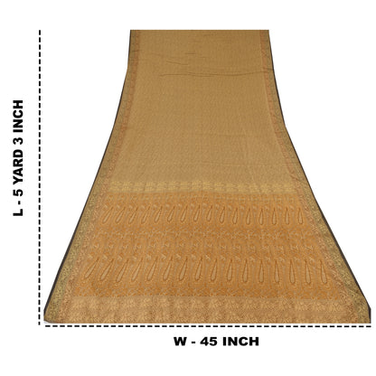 Sanskriti Vintage Indian Brown Sarees Pure Cotton Woven Premium Sari 5yd Fabric