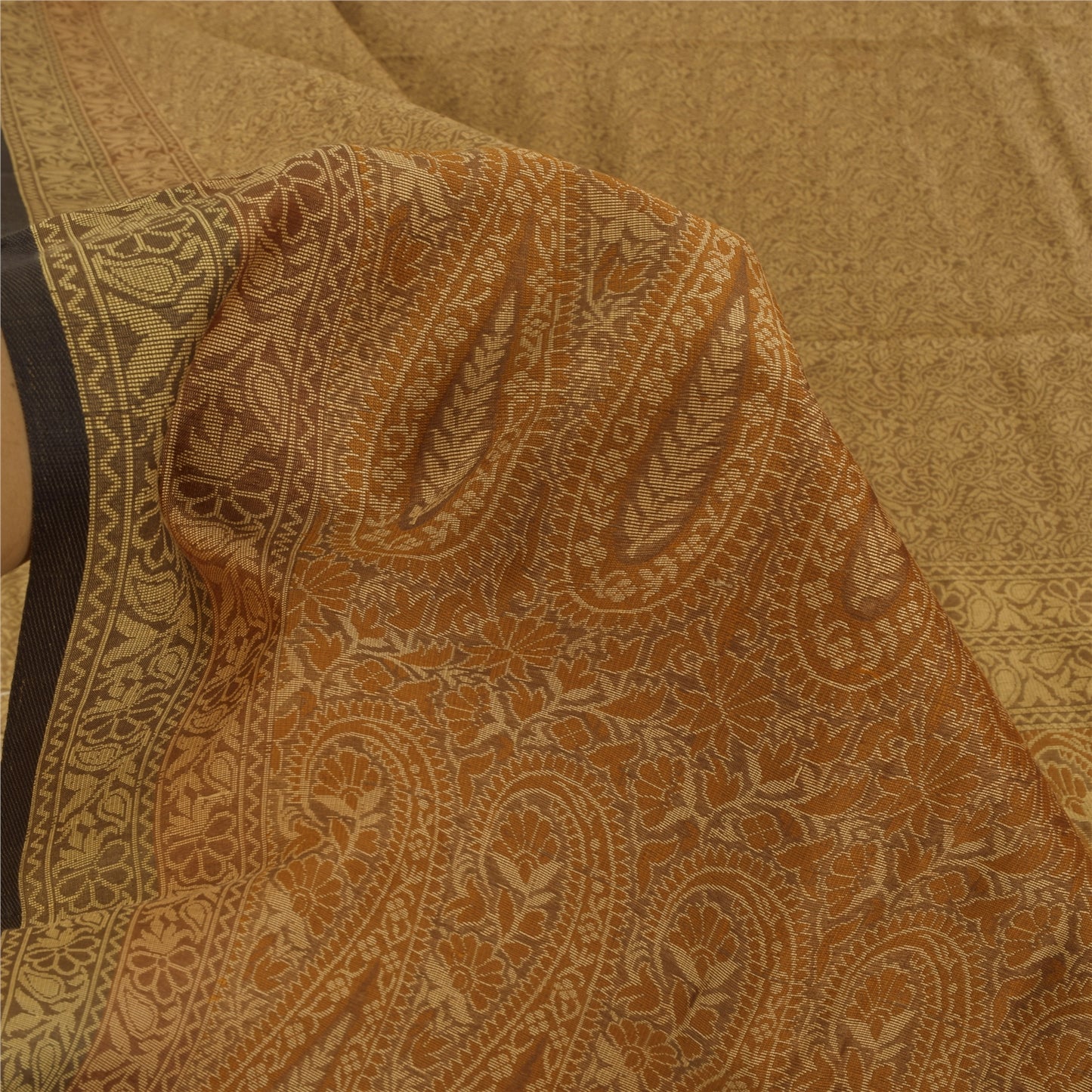 Sanskriti Vintage Indian Brown Sarees Pure Cotton Woven Premium Sari 5yd Fabric