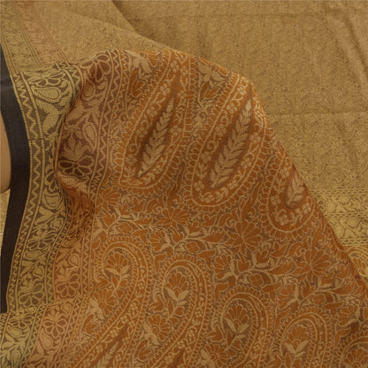 Sanskriti Vintage Indian Brown Sarees Pure Cotton Woven Premium Sari 5yd Fabric