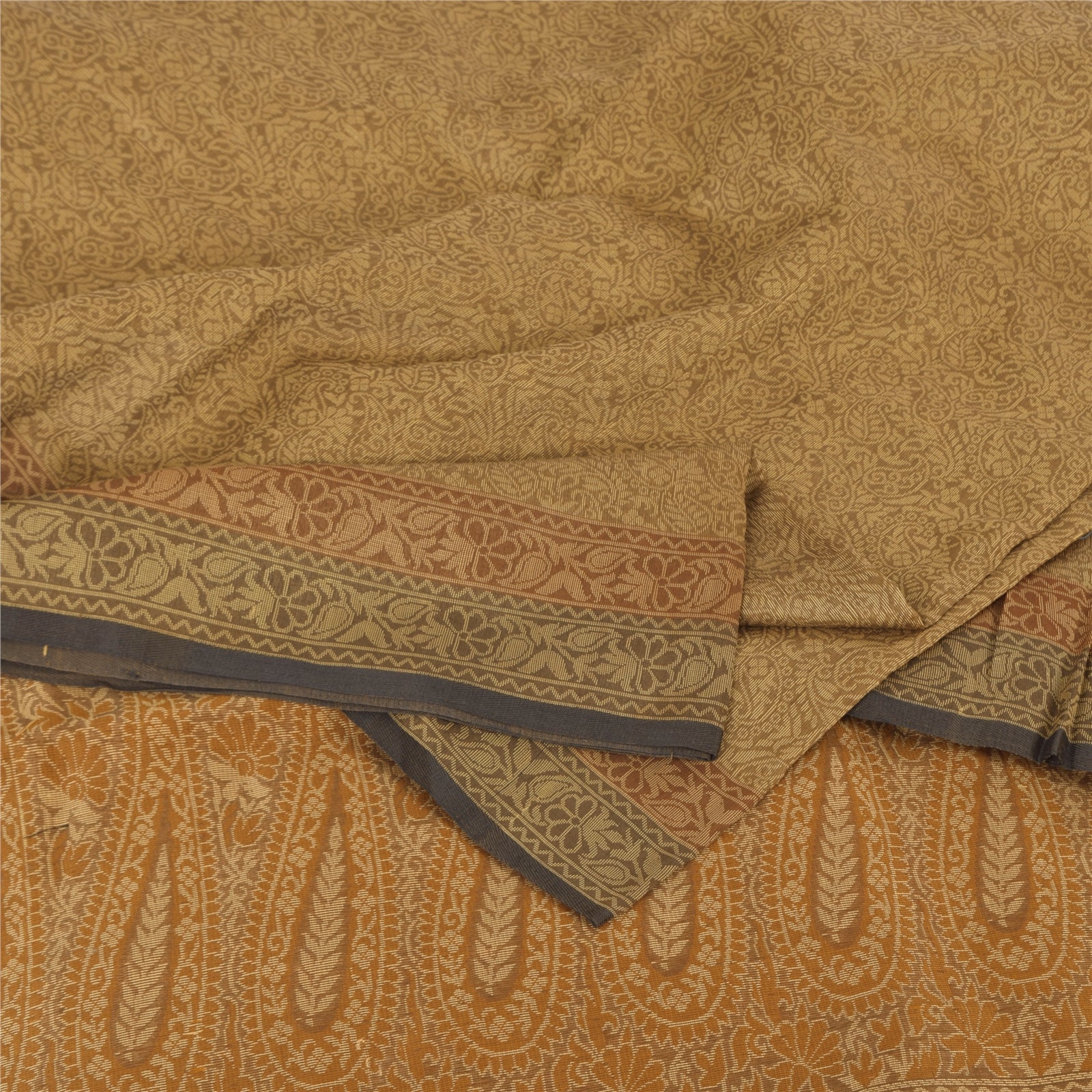 Sanskriti Vintage Indian Brown Sarees Pure Cotton Woven Premium Sari 5yd Fabric