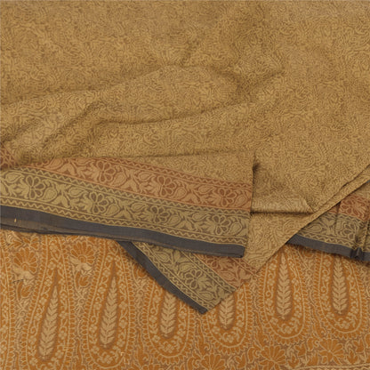 Sanskriti Vintage Indian Brown Sarees Pure Cotton Woven Premium Sari 5yd Fabric