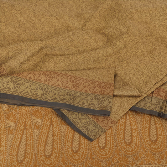Sanskriti Vintage Indian Brown Sarees Pure Cotton Woven Premium Sari 5yd Fabric